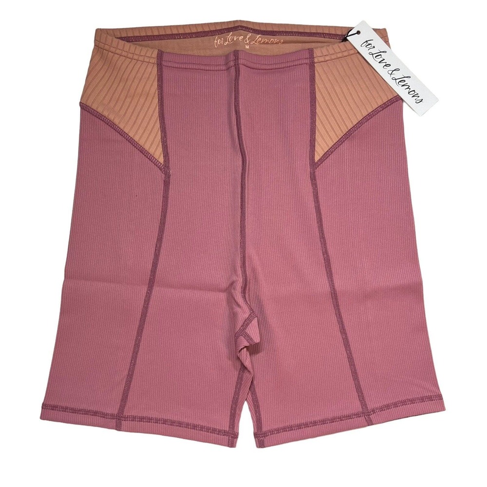 For Love & Lemons Dani Ribbed Mauve Pink Bike Shorts New Small